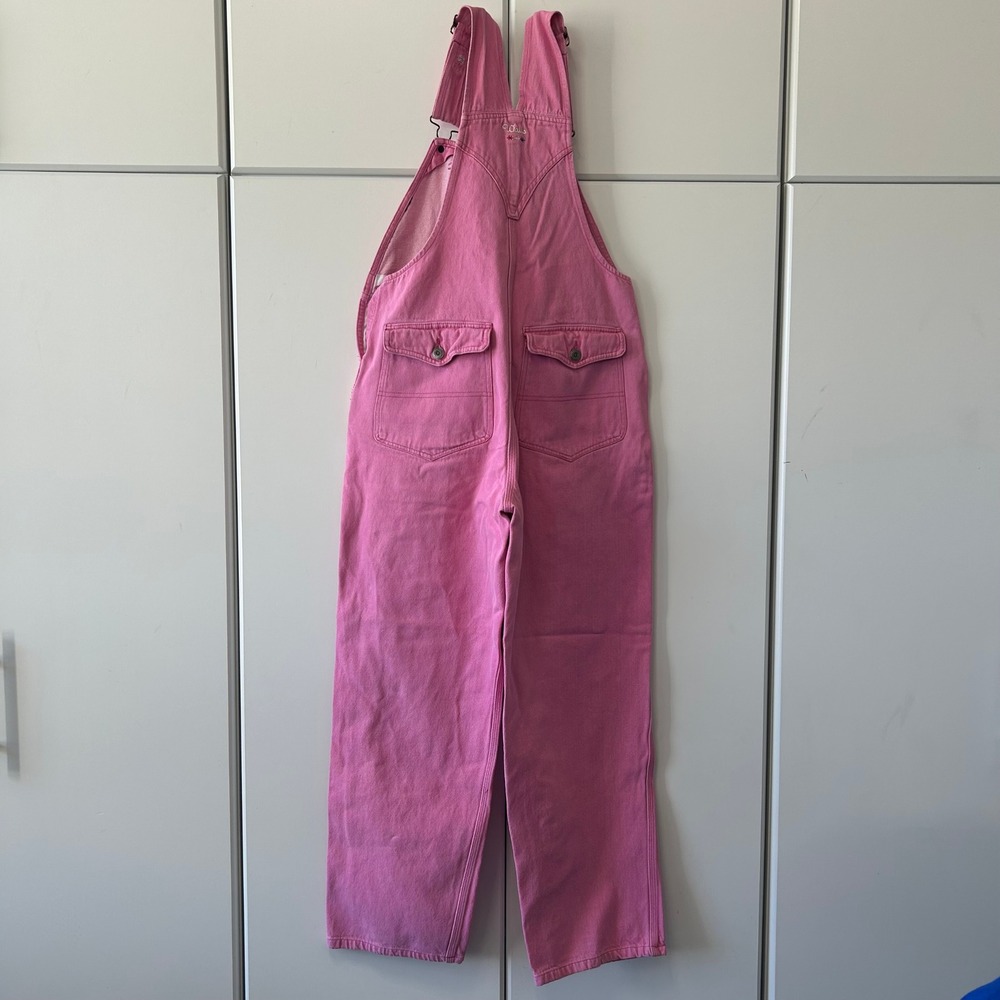 Walls Pink Denim Bib Overalls Workwear Straight Leg Embroidered Logo Womens